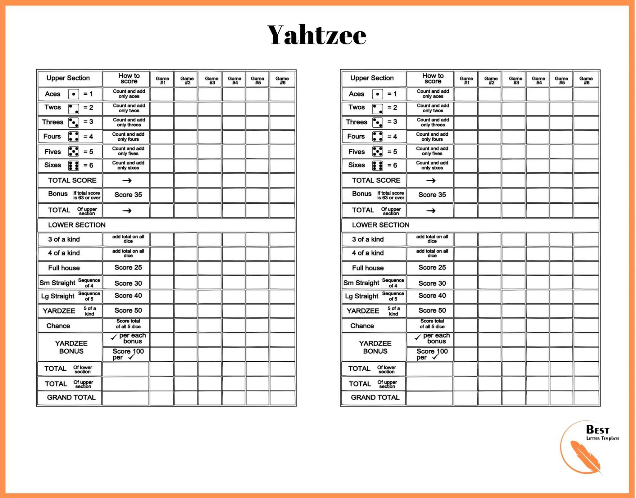 free triple yahtzee scoresheet pdf 48kb 1 pages yahtzee score card