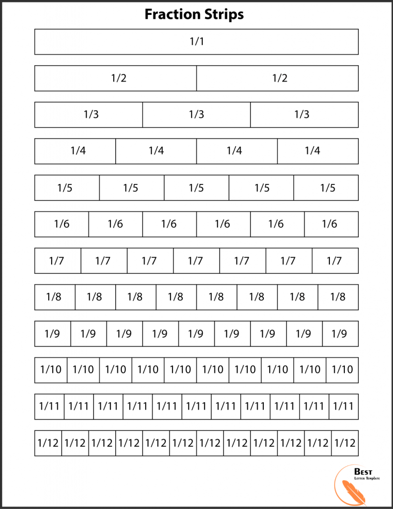 Printable fraction strips Chart