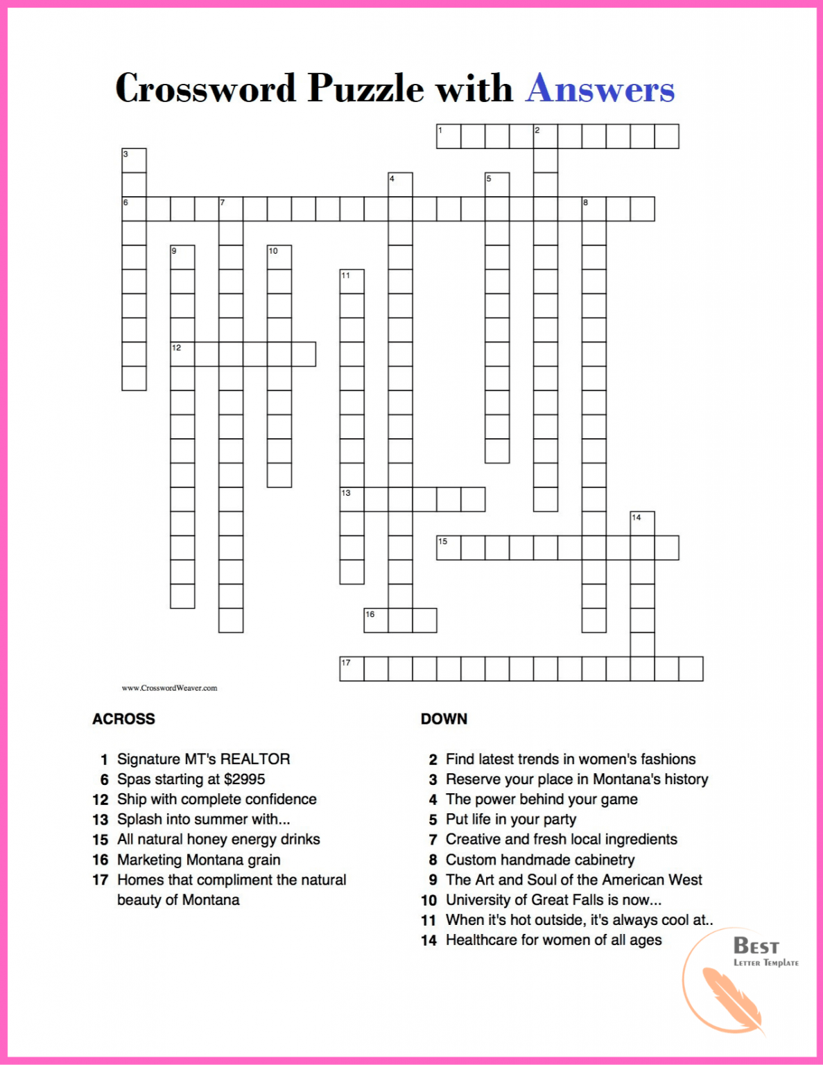 Printable Crossword Puzzle Template for Kids and Adults