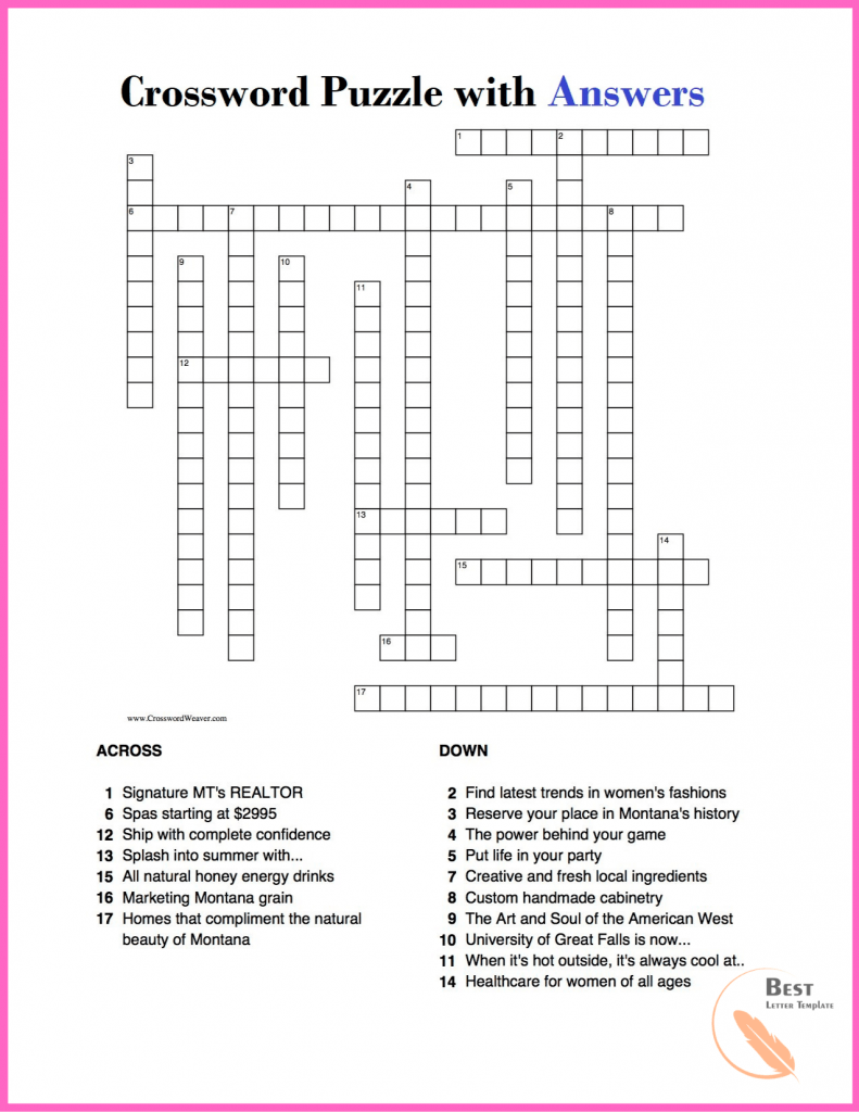 crossword puzzle with answers