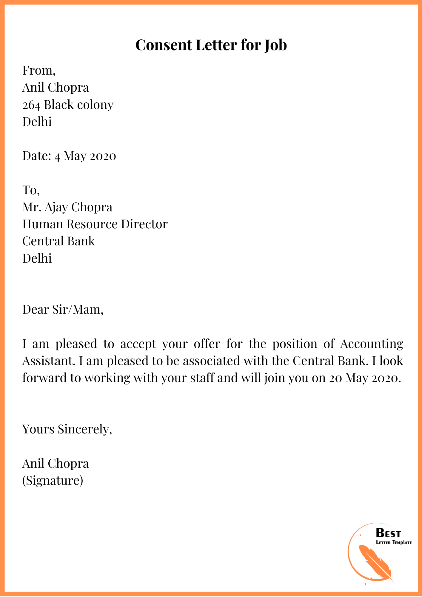 Consent Letter Template Format, Sample, and Examples