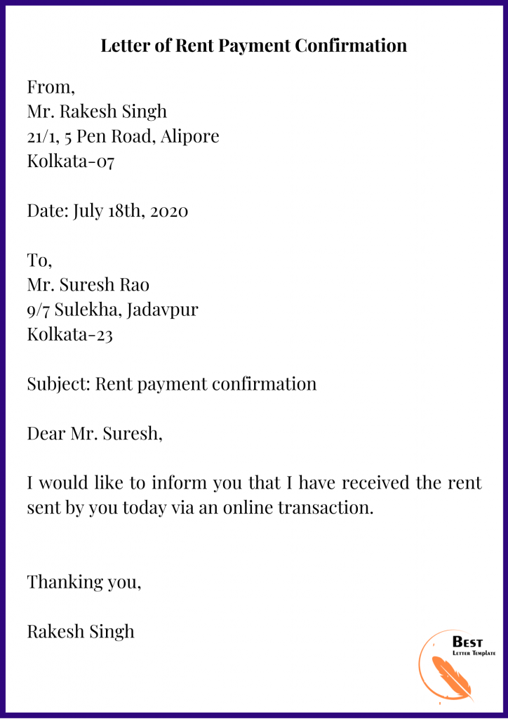 Letter of Rent Payment Confirmation