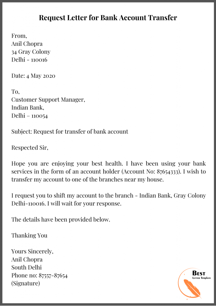 Request Letter for Bank Account Transfer