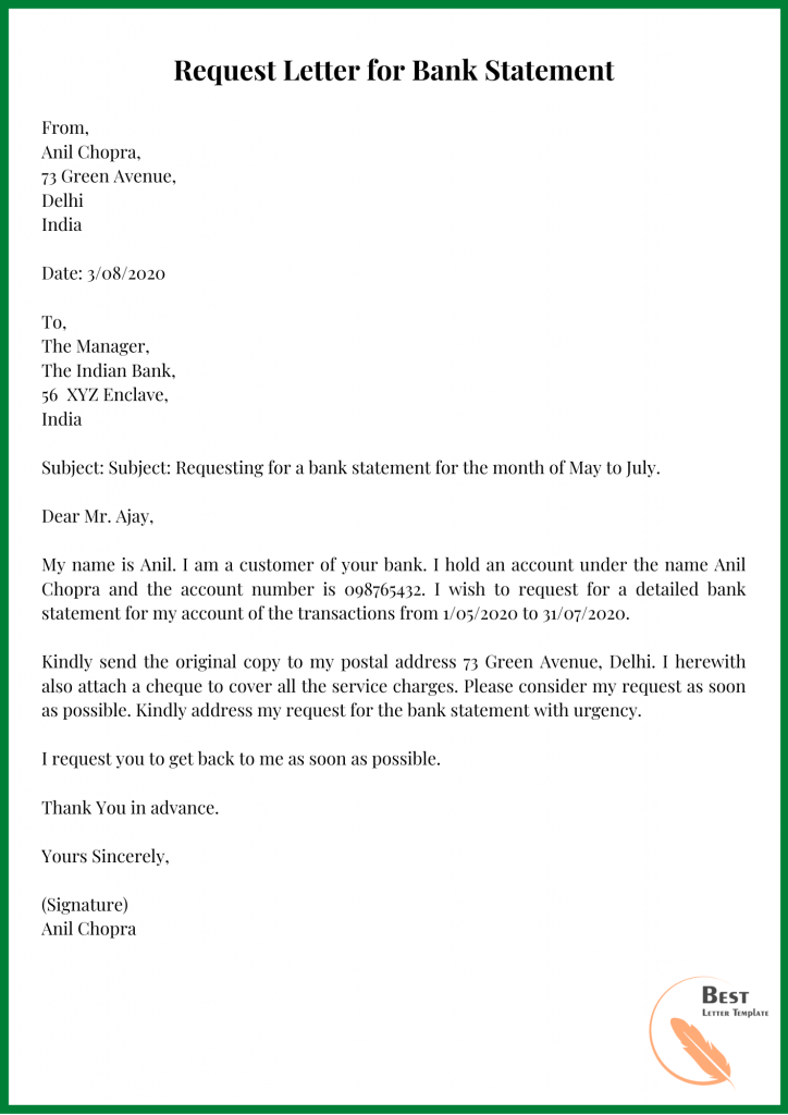 Request Letter for Bank Statement