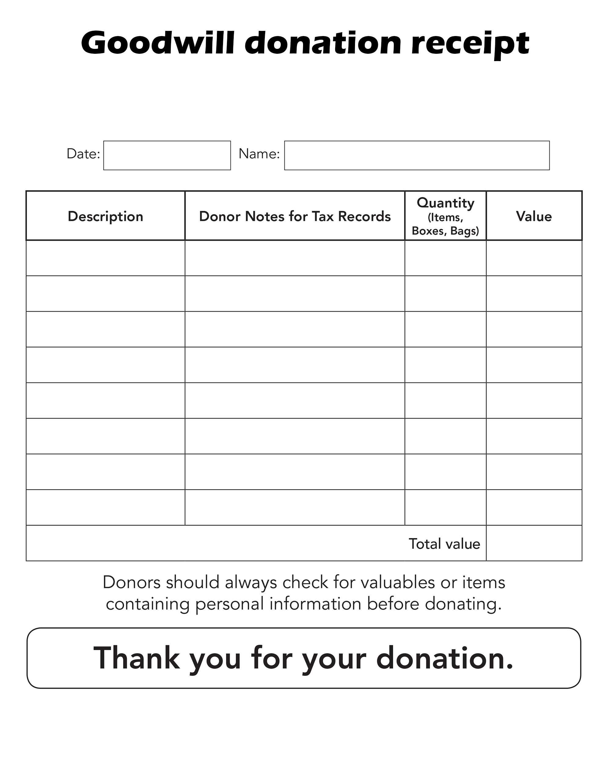 Goodwill Donation Receipt Form