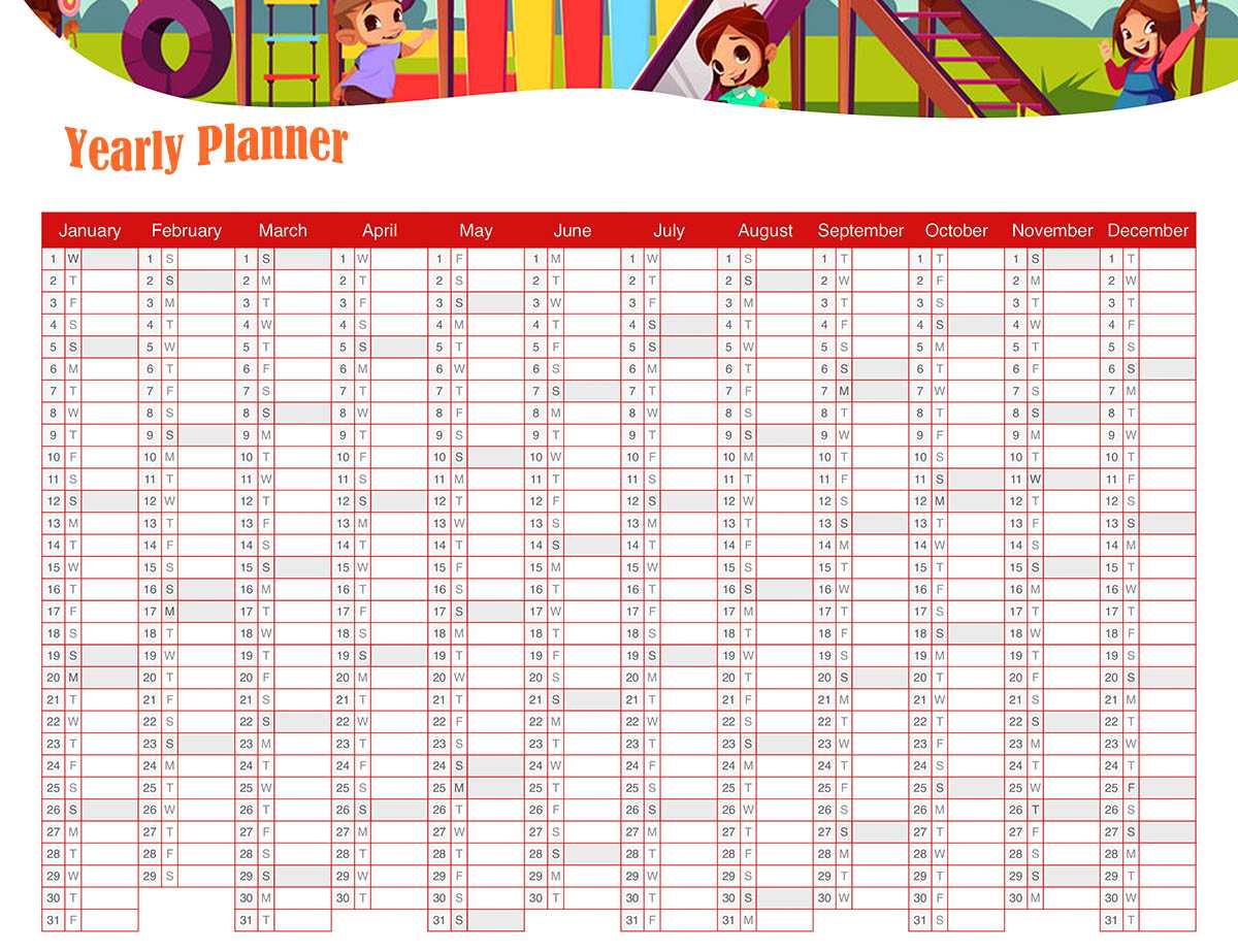 Printable Blank Yearly Planner for Kids