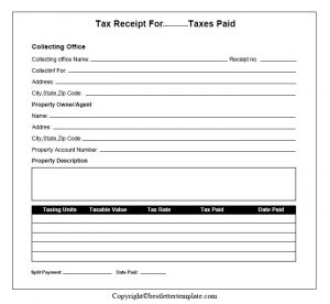 Free Blank Printable Tax Receipt Template with Example in PDF