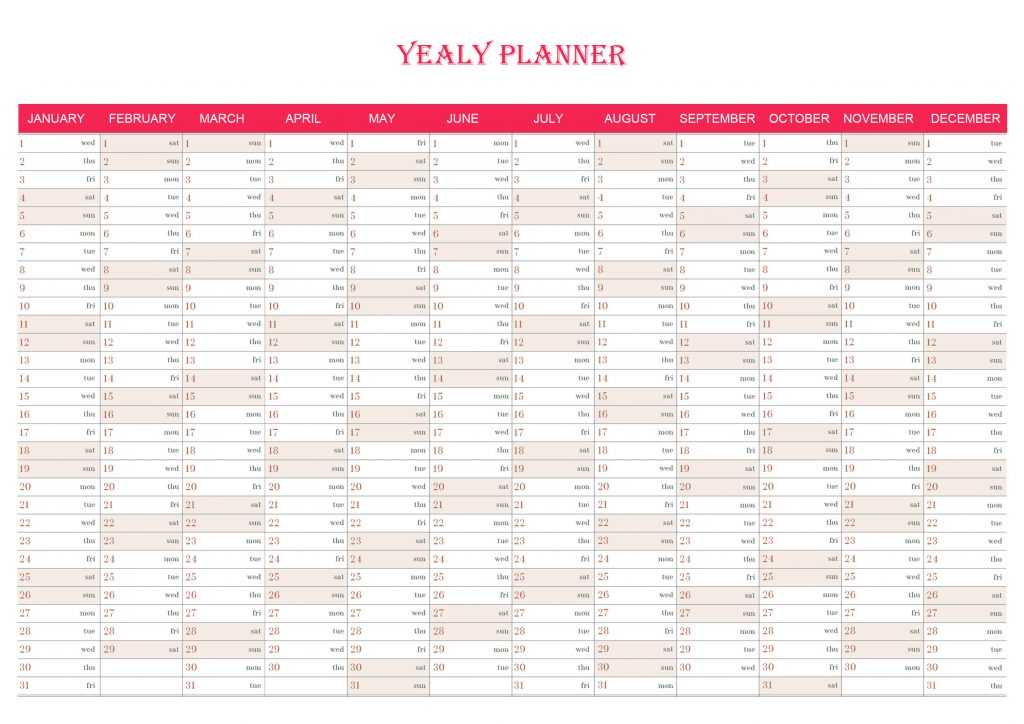 Yearly Planner Chart for Wall
