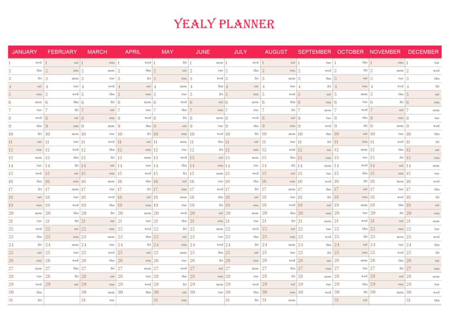 Free Printable Yearly Planner Template in PDF Word Excel