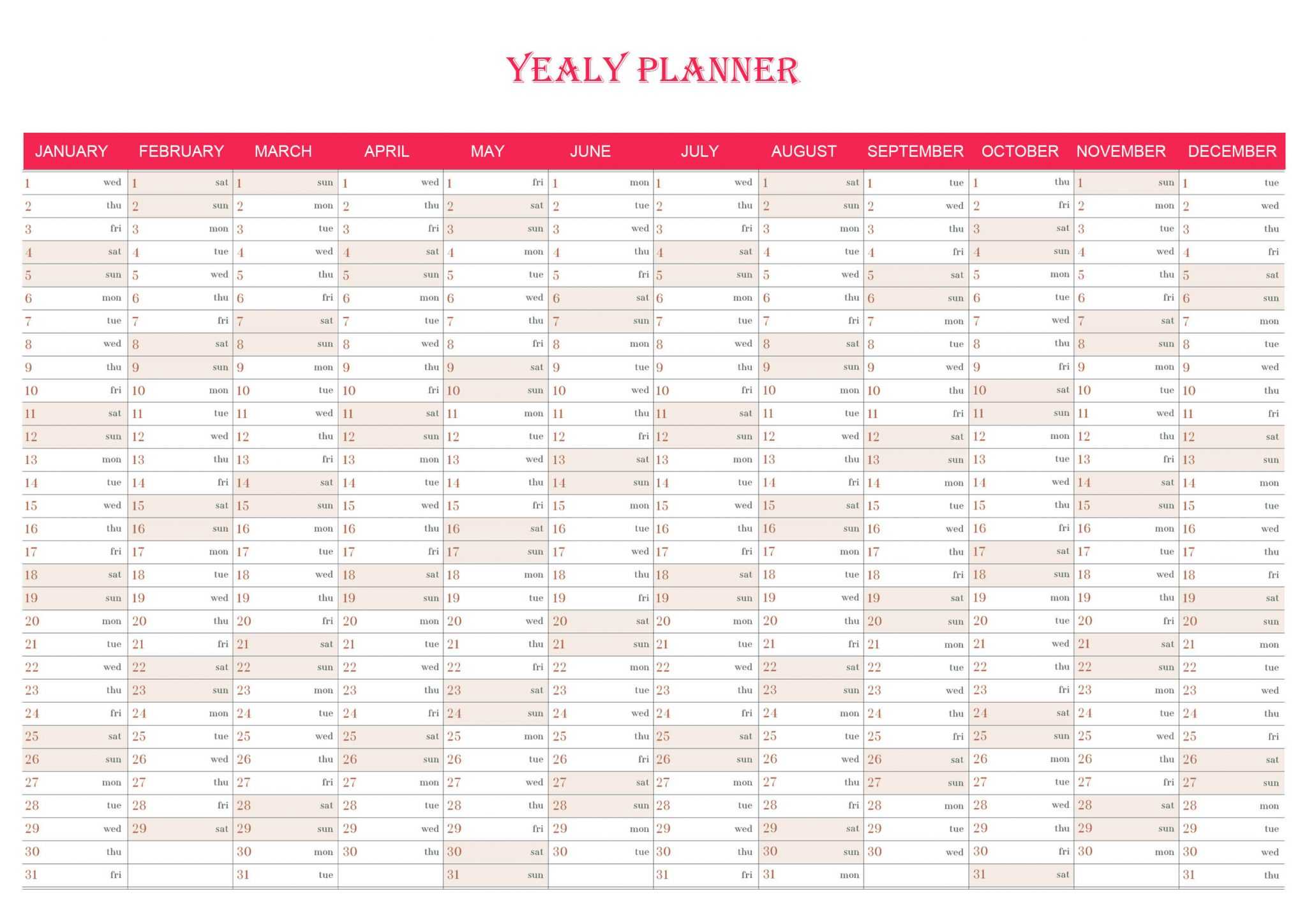Free Printable Yearly Planner Template