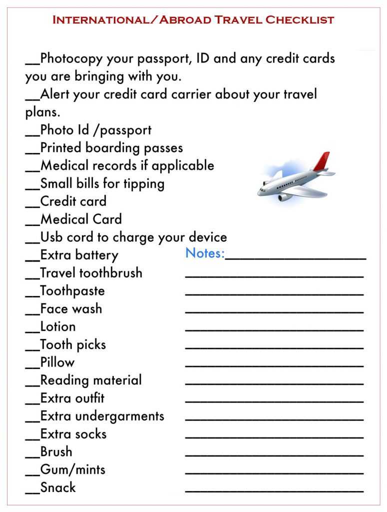 International/Abroad Travel Checklist