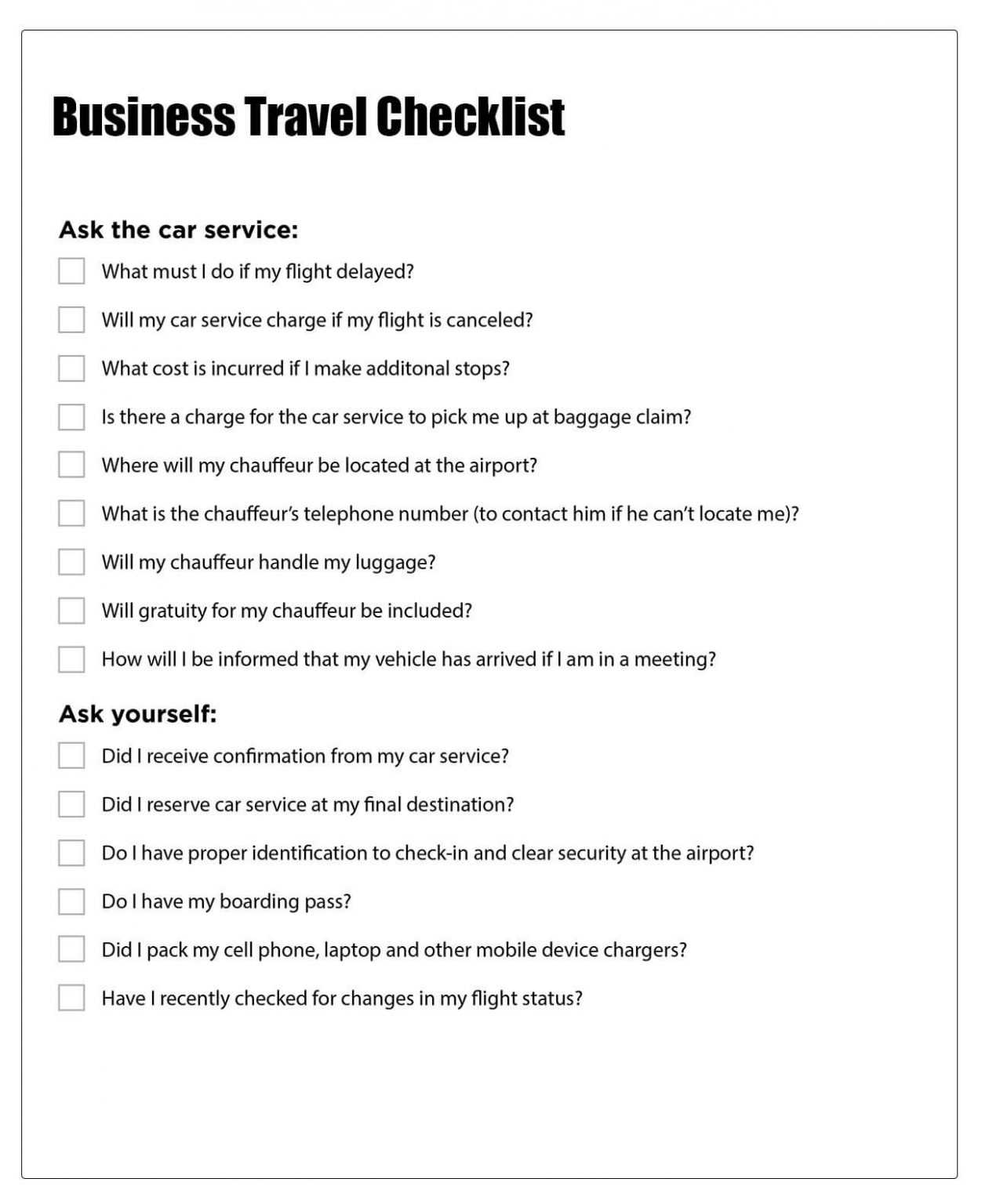 travel application checklist