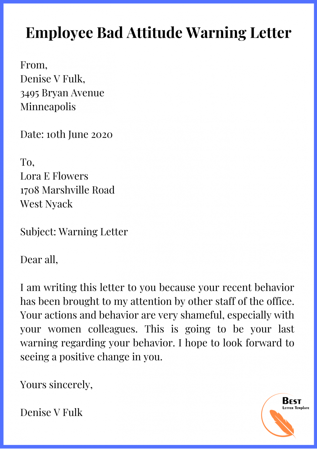 Warning Letter Template Disciplinary Action Up To And Includ