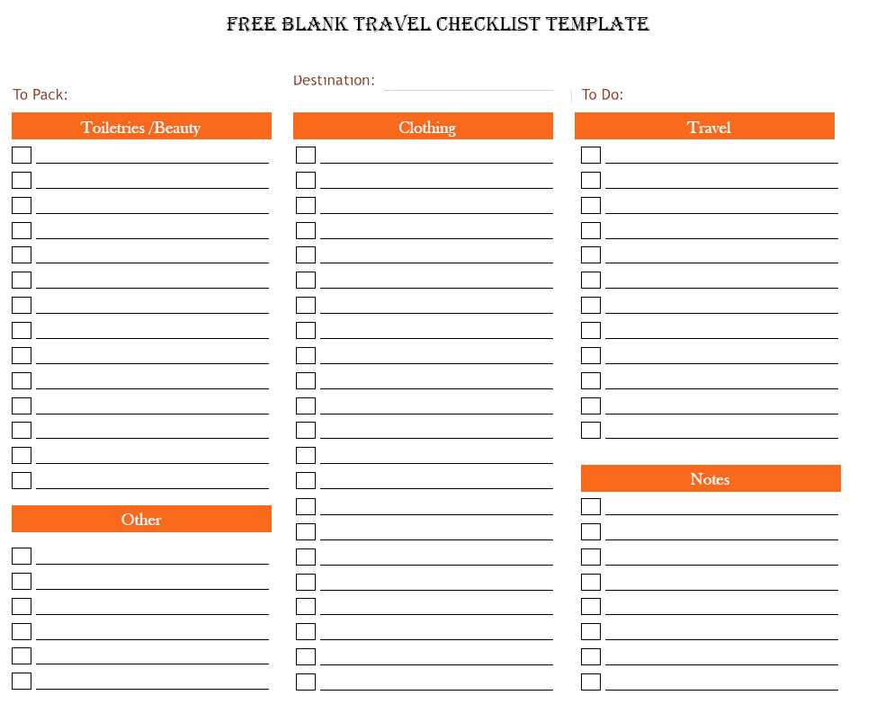 Blank Travel Checklist Template