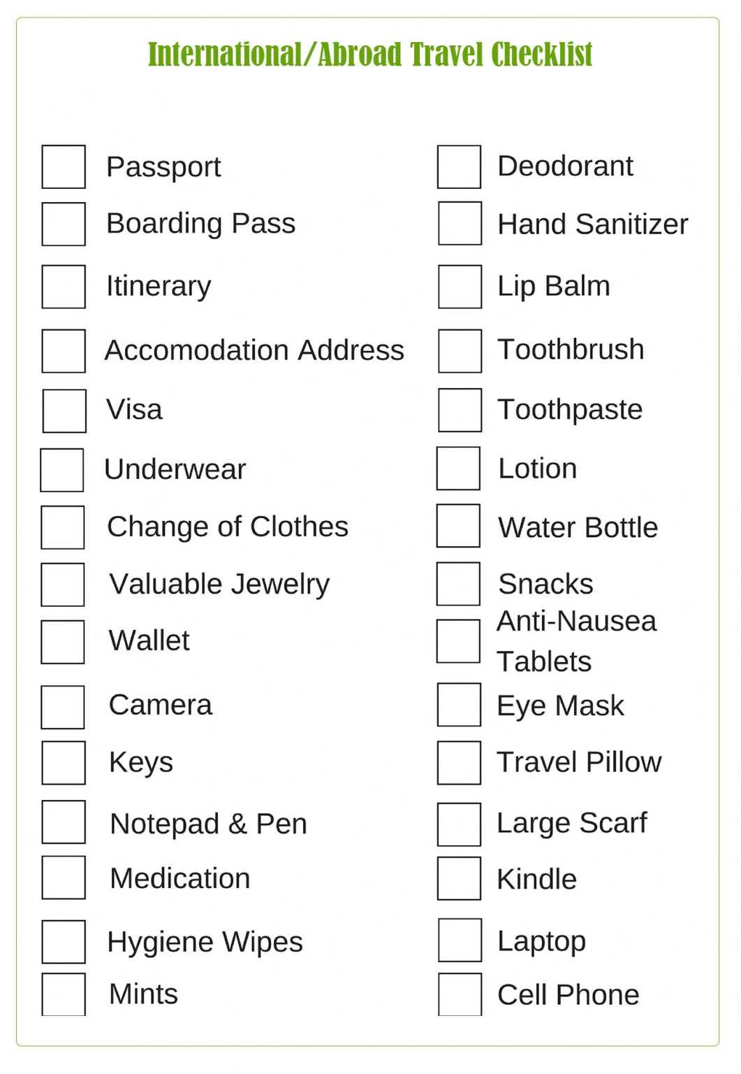 travel to do checklist