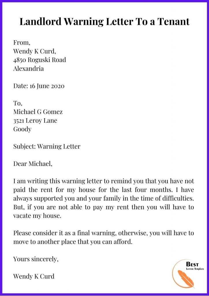Landlord Warning Letter To a Tenant