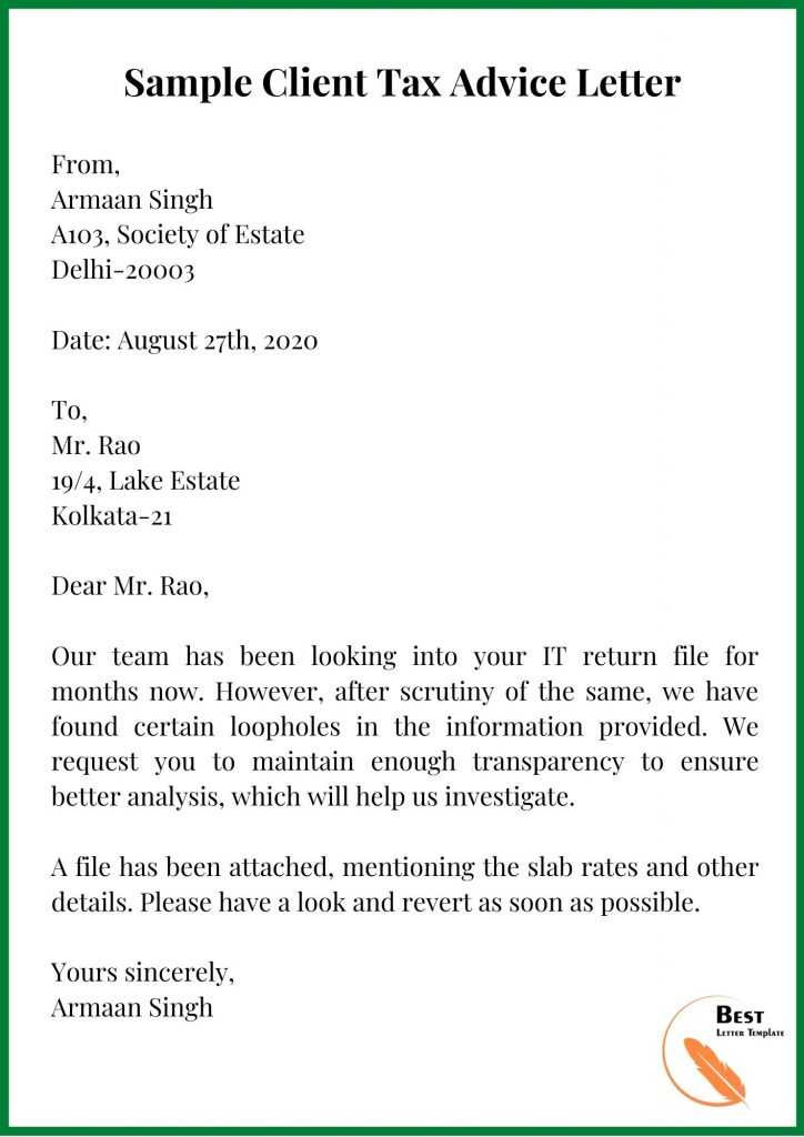Sample Client Tax Advice Letter