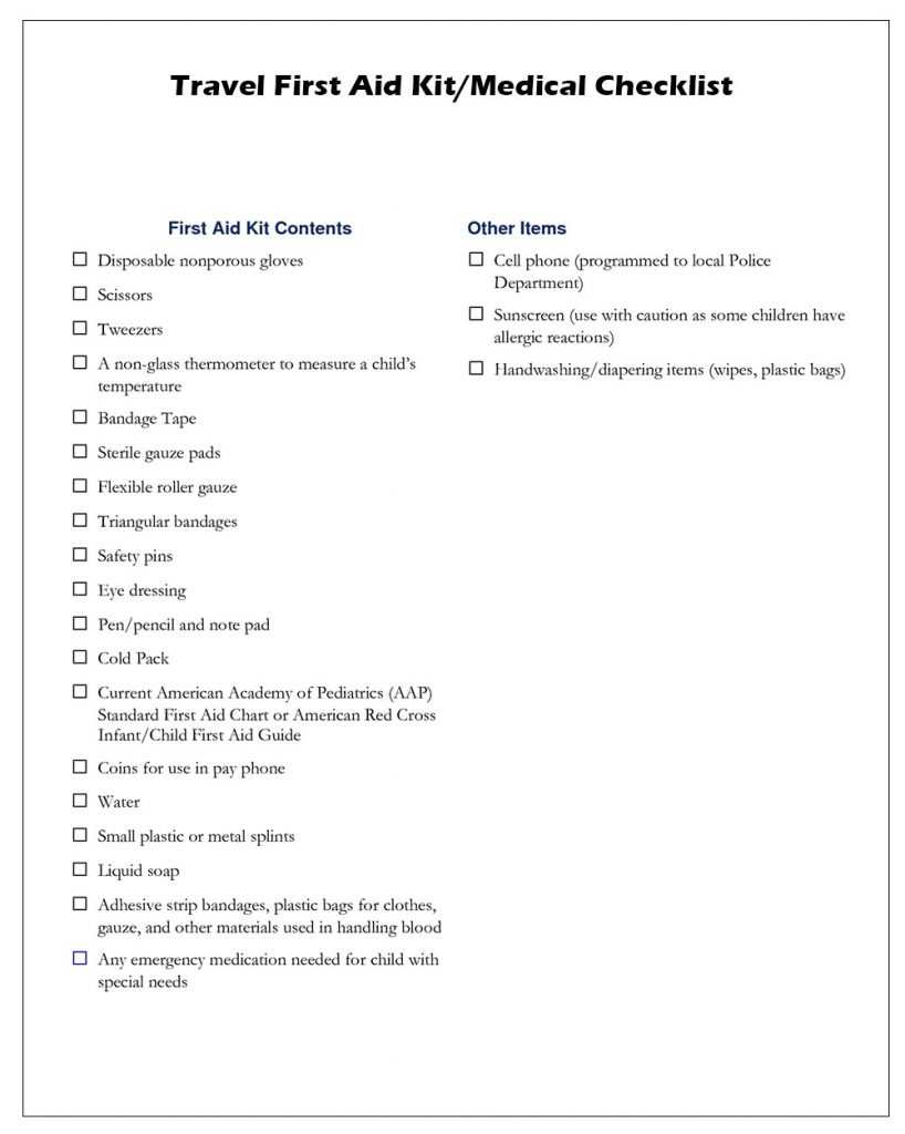 Travel First Aid Kit/Medical Checklist