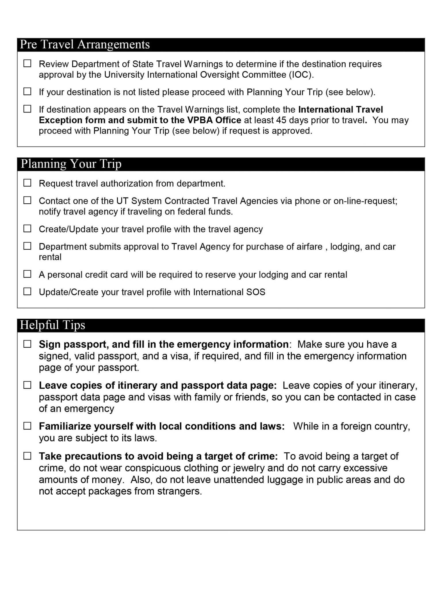 Free Travel Checklist Template in PDF, Word, Excel, Google Docs