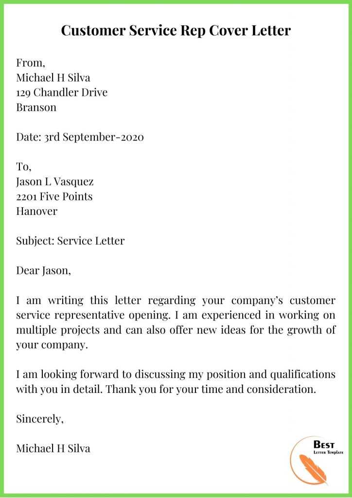 Customer Service Rep Cover Letter