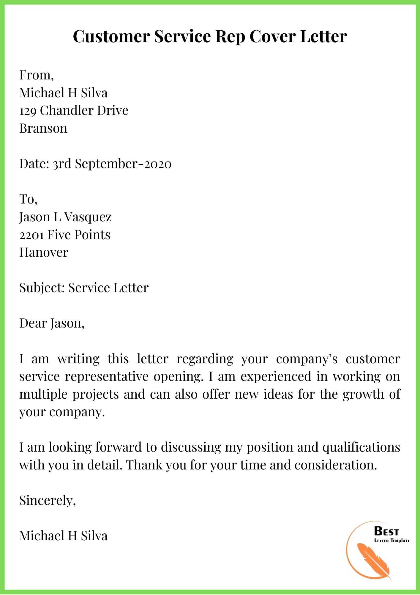 sample application letter for customer service representative