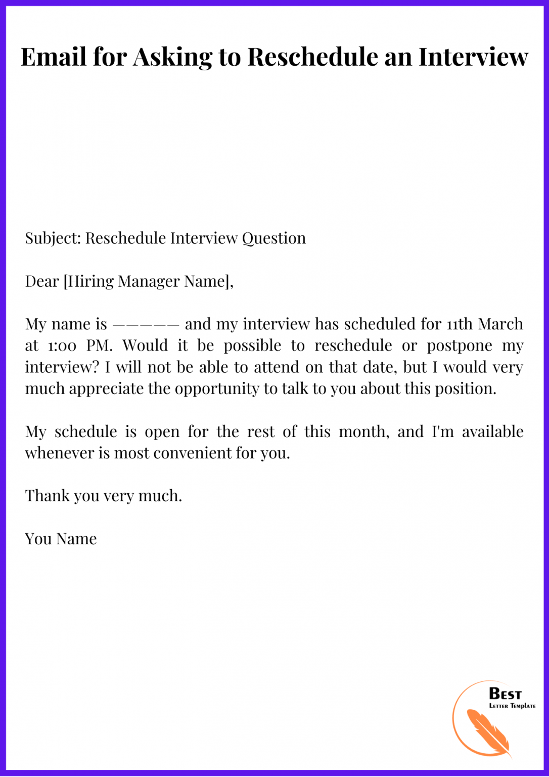 Email for Asking to Reschedule an Interview Best Letter Template