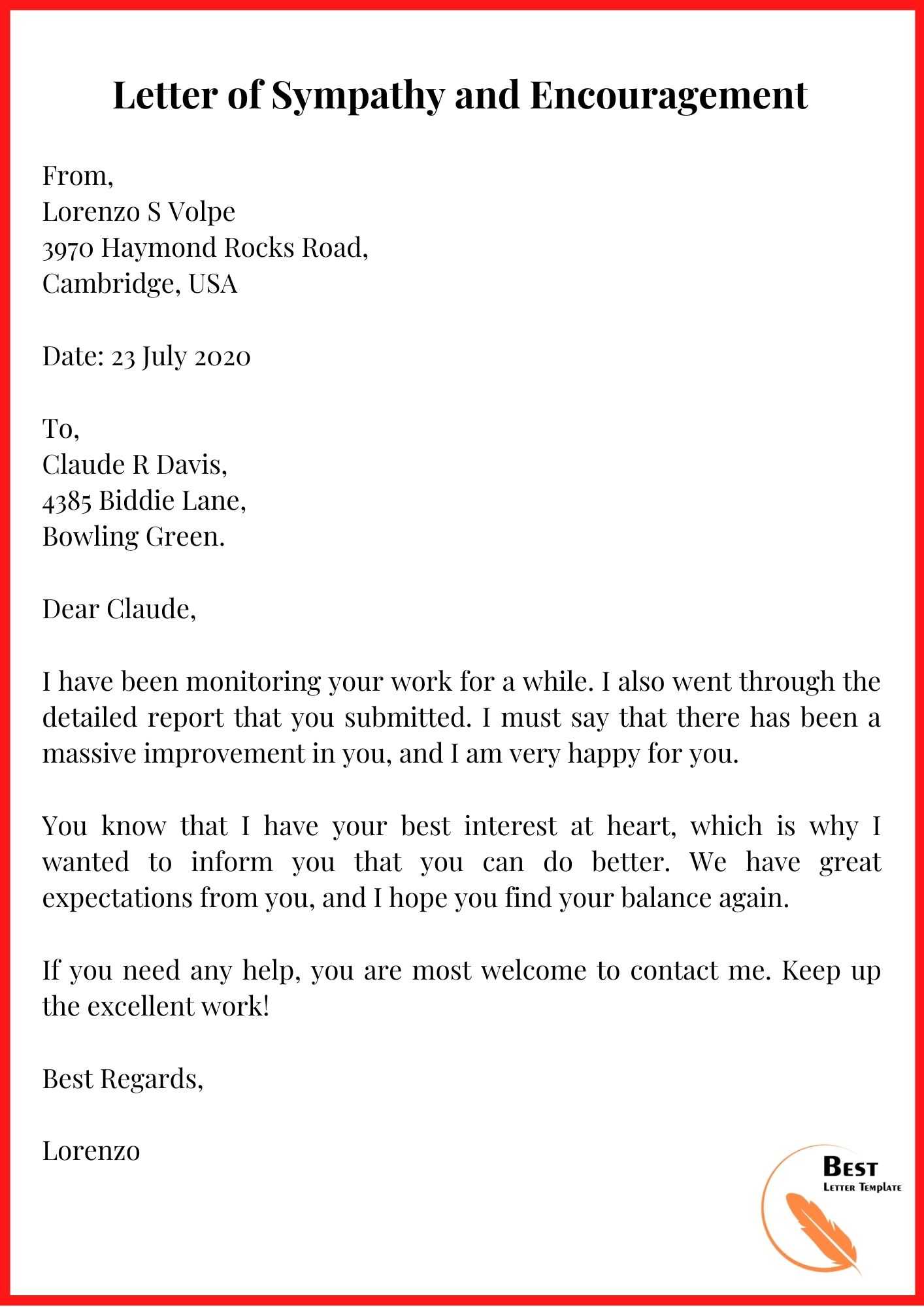 Sample Sympathy Letter From Church