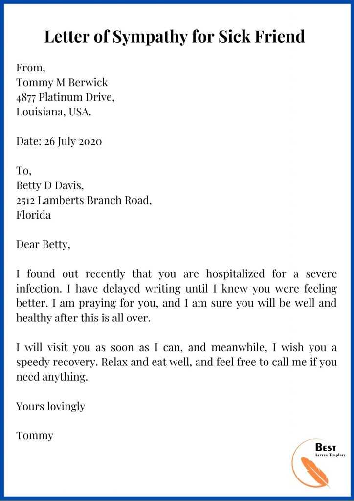 Letter of Sympathy for Sick Friend