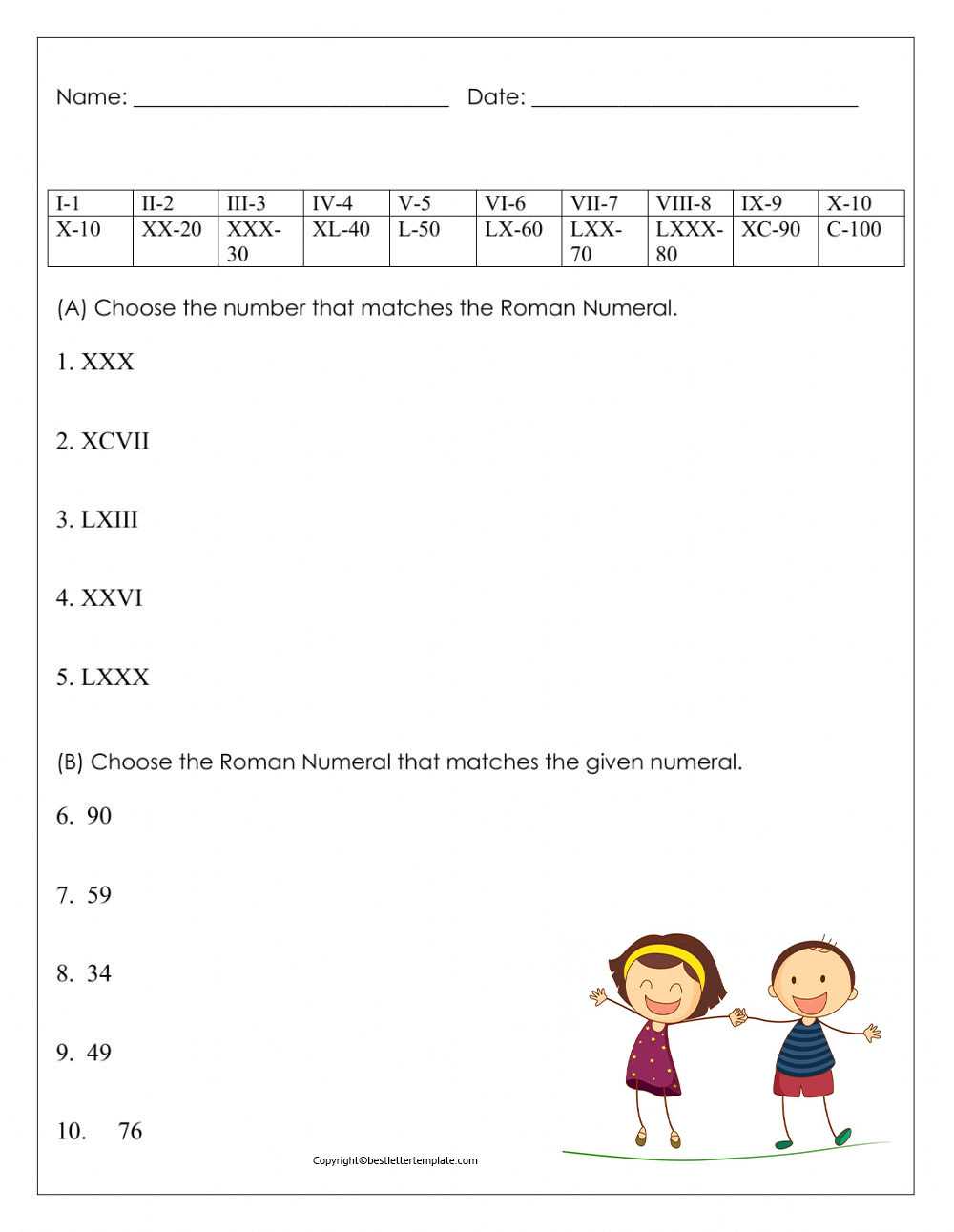 Roman Numerals Worksheet Numbers Worksheet For Kids In PDF