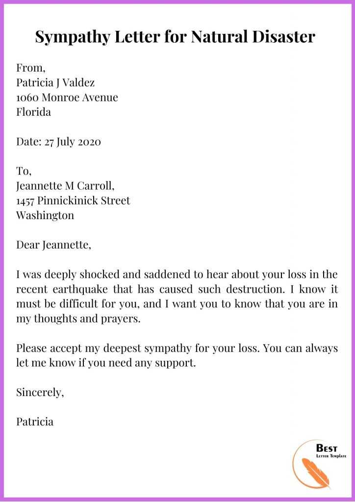 Sympathy Letter for Natural Disaster