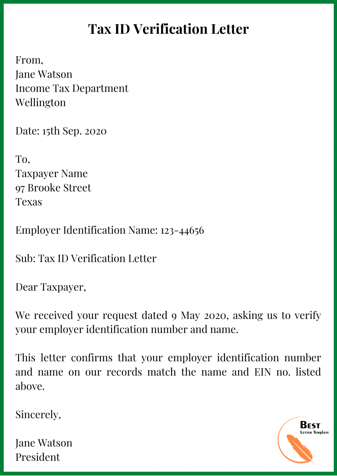 Tax Letter Template Format Sample And Example In PDF Word