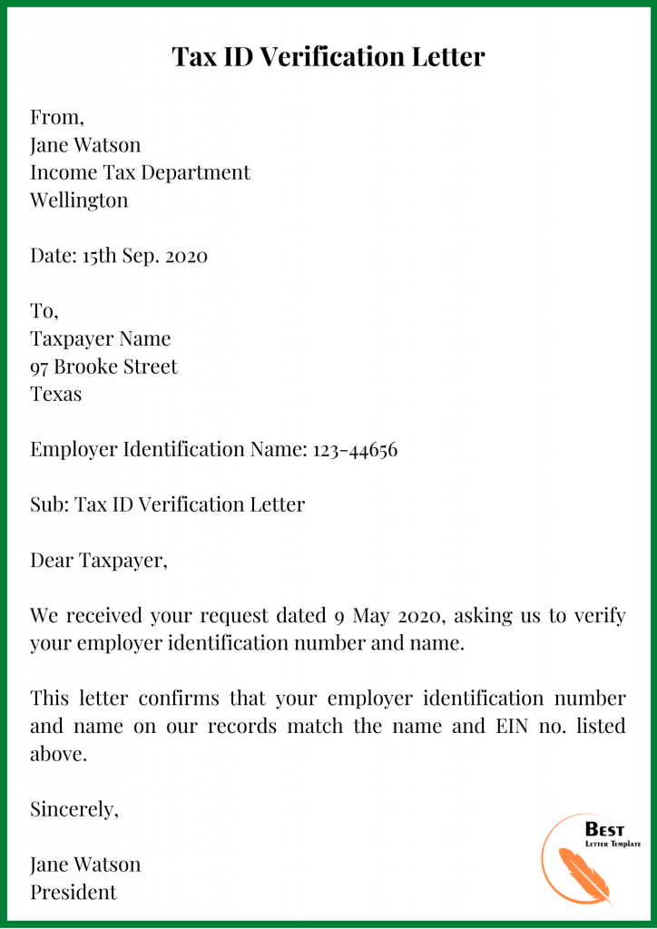 Tax ID Verification Letter