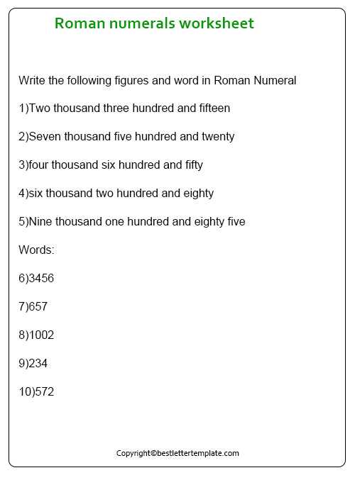 Roman Numerals worksheets
