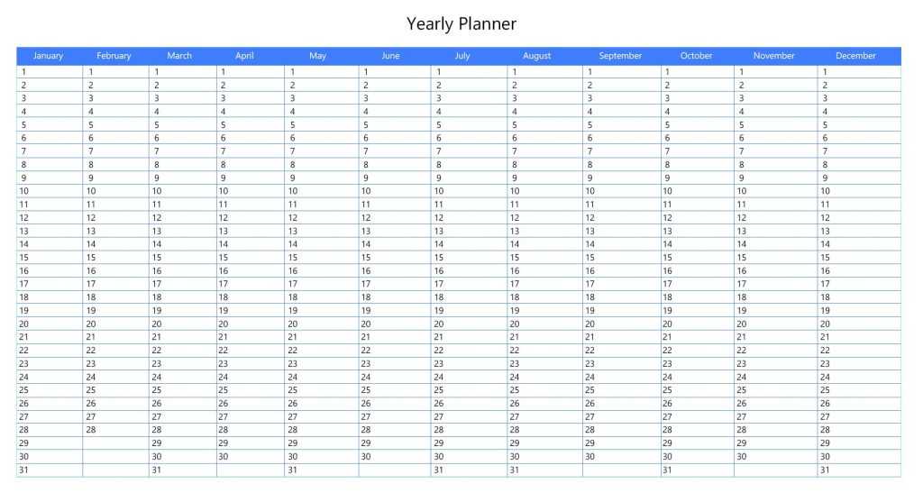 Printable Yearly Planner Excel Template