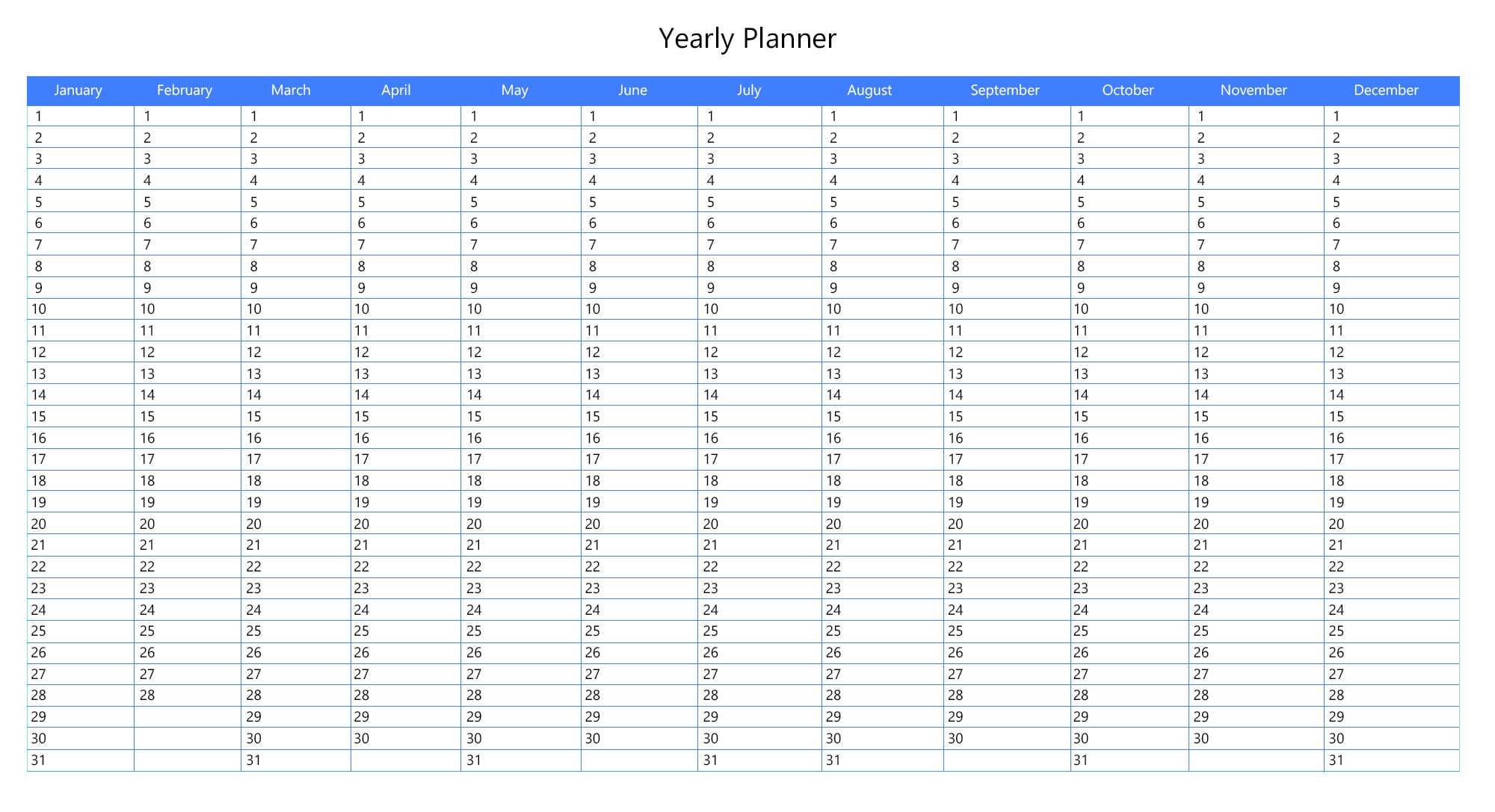 Yearly Planner Printable Free Printable Templates