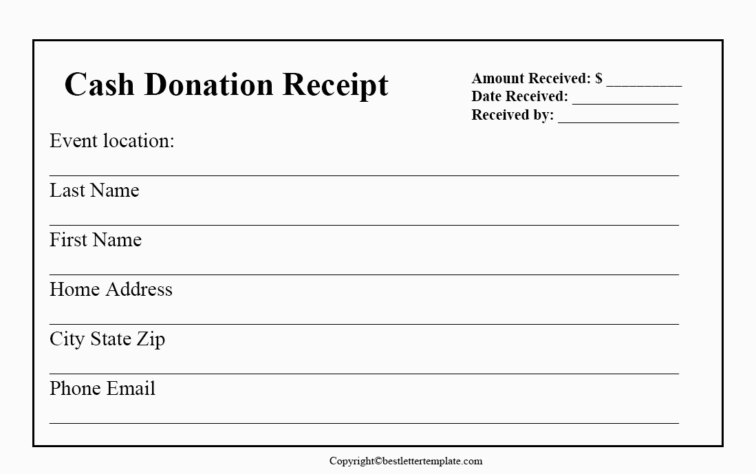 Cash Donation Receipt Template