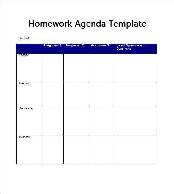 Homework Agenda Template