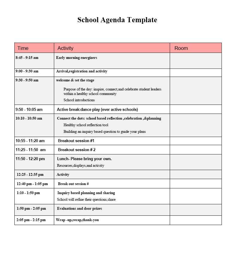School Agenda Template