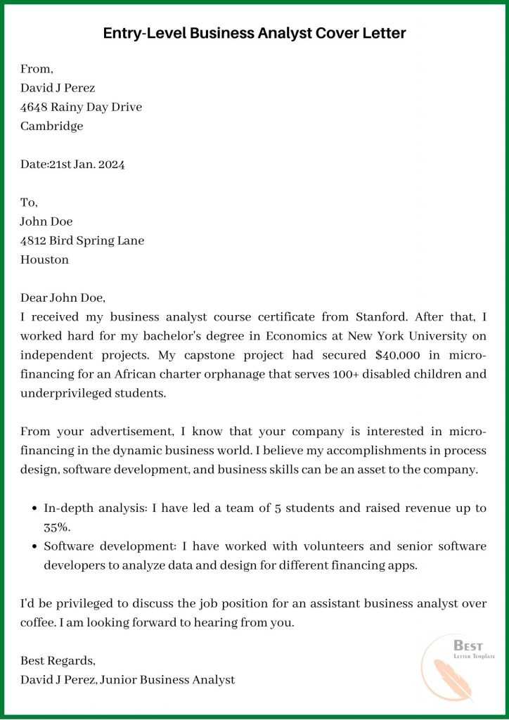 Sample Business Analyst Cover Letter Template with Examples