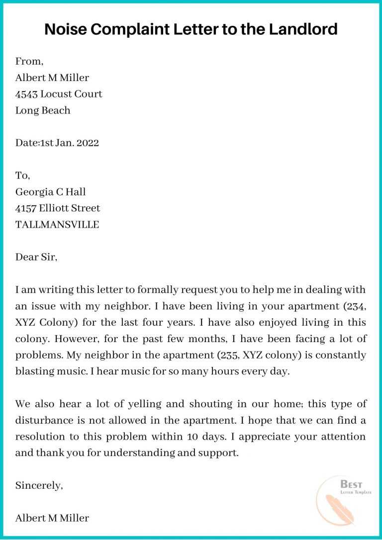 Sample Noise Complaint Letter Template with Examples