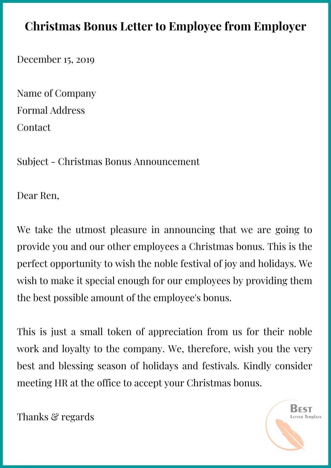 Christmas Bonus Letter Template Sample and Example