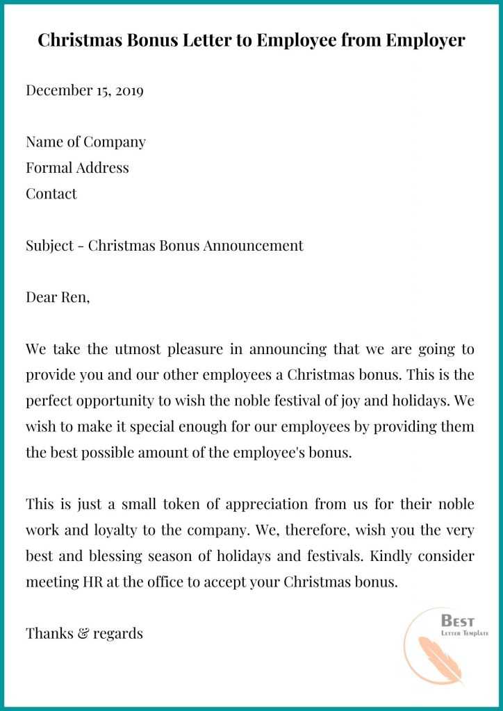 Christmas Bonus Letter to Employee from Employer