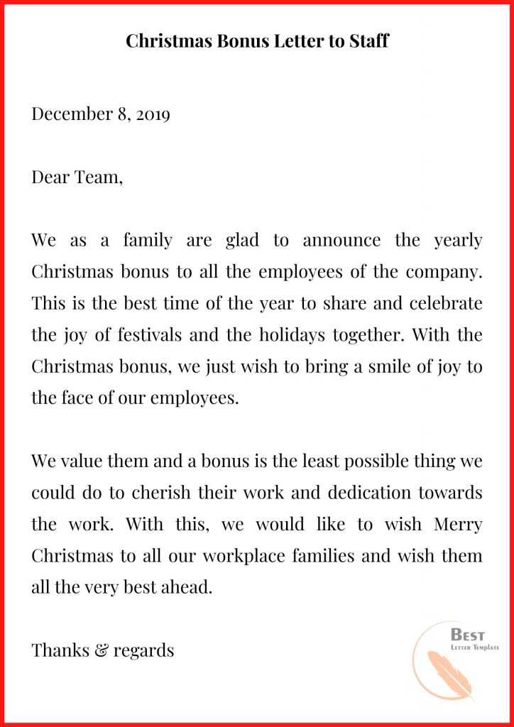 Christmas Bonus Letter to Staff