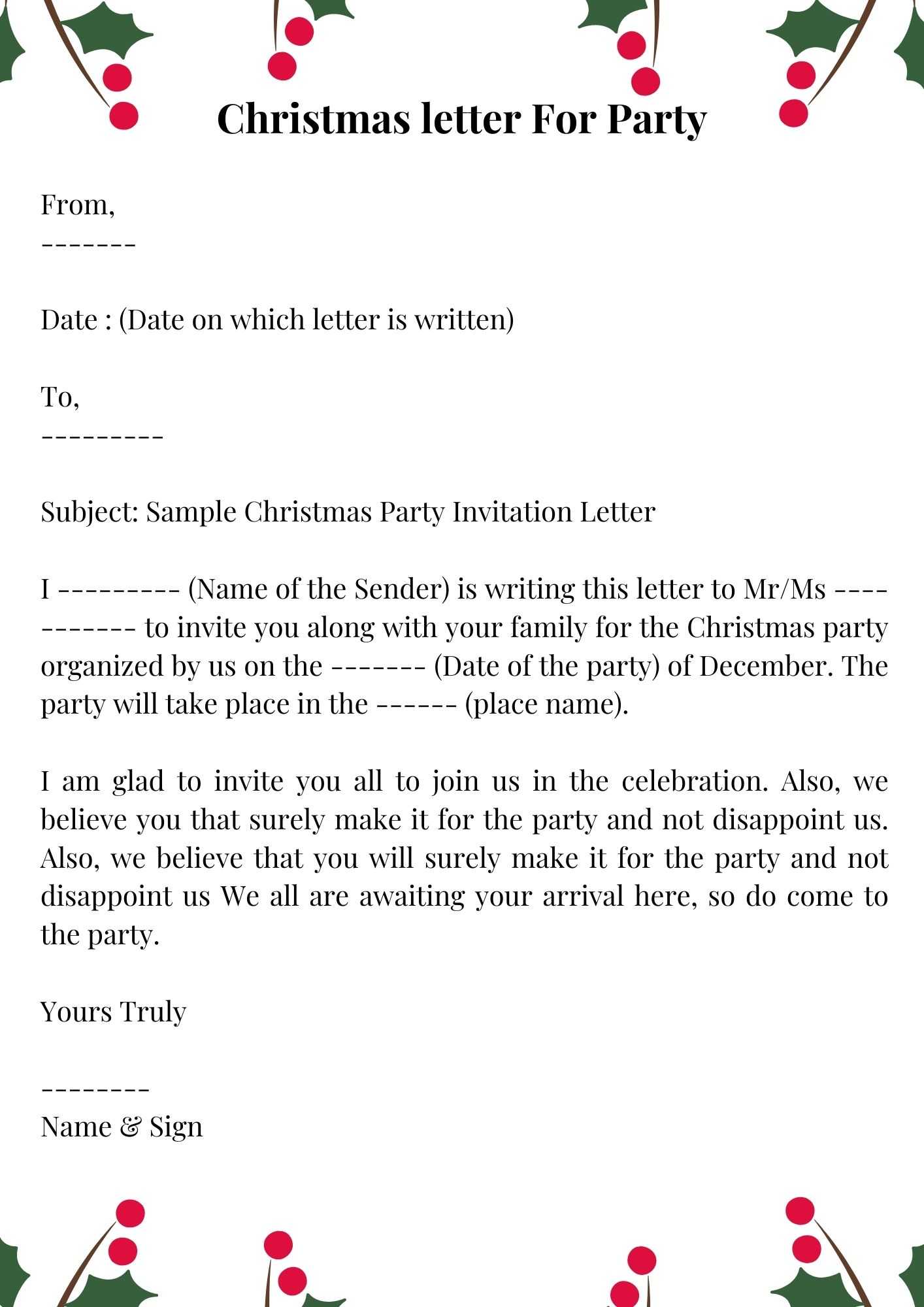 Christmas Letter Template Sample with Example