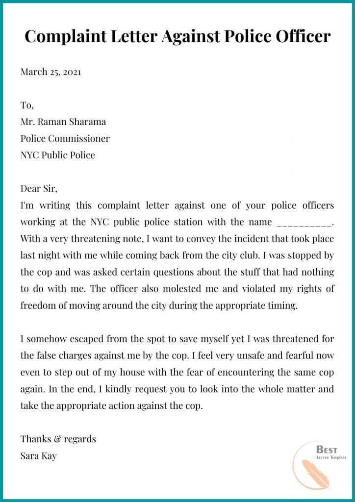 Complaint Letter Against Police Officer