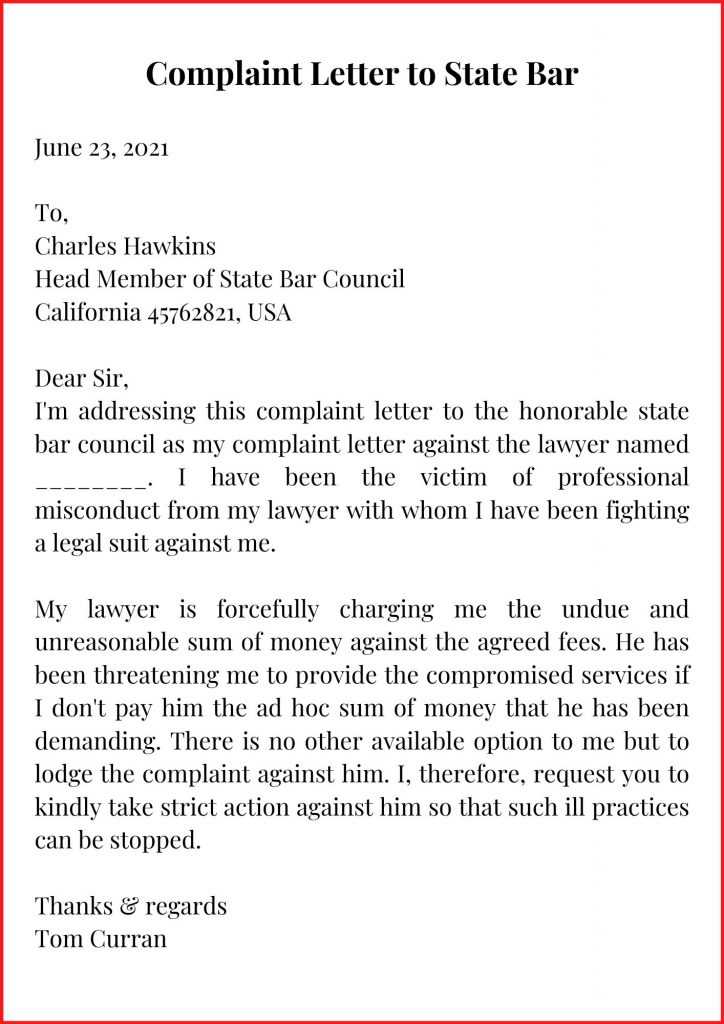 Complaint Letter to State Bar