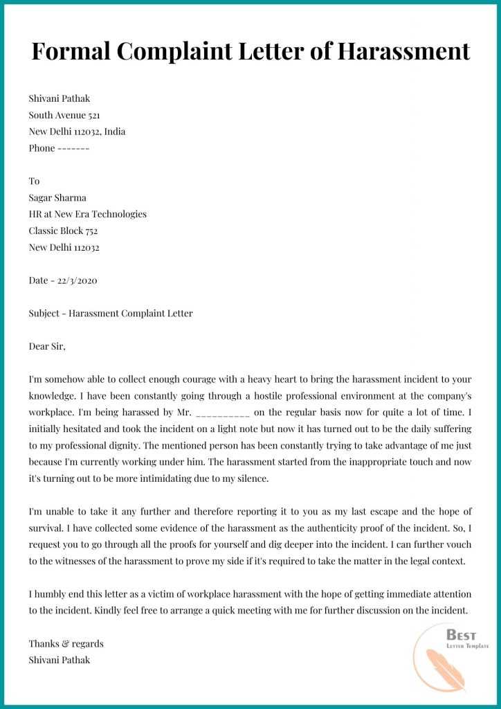 Formal Complaint Letter of Harassment Sample