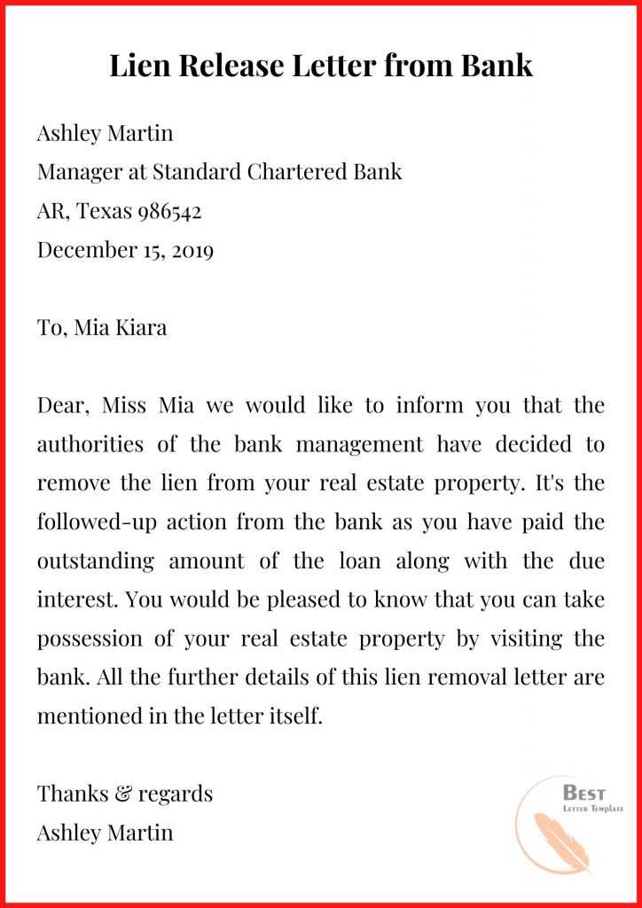 Lien Release Letter from Bank