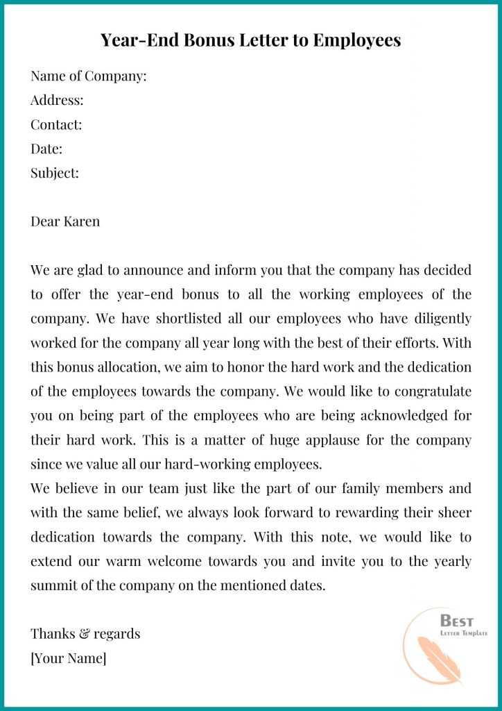 Year-End Bonus Letter to Employees