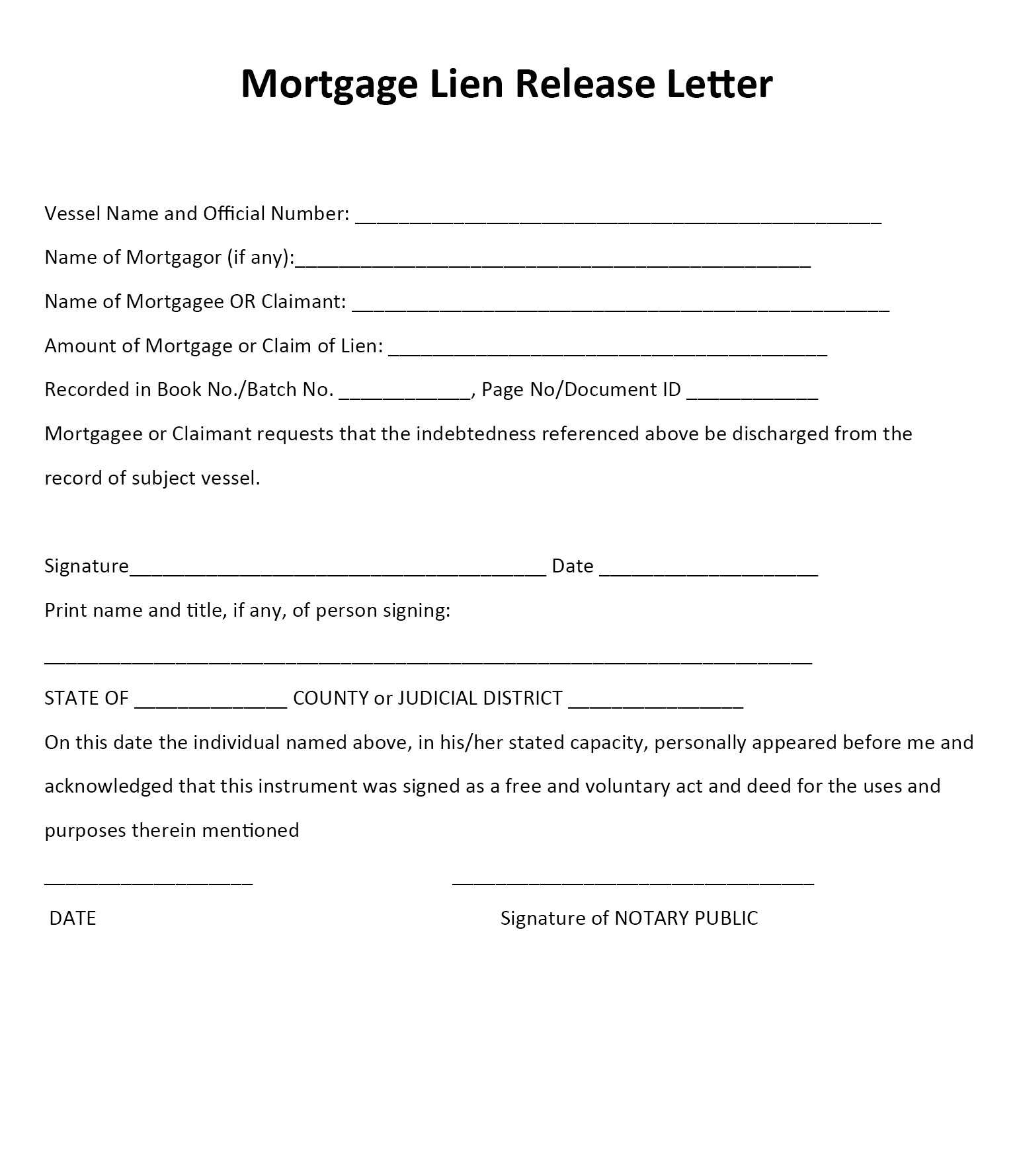 mortgage Lien Release Letter